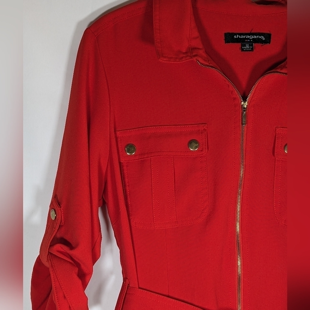 Sharagano Casual Red Belted Front Zip Dress Size 12 - Picture 4 of 10